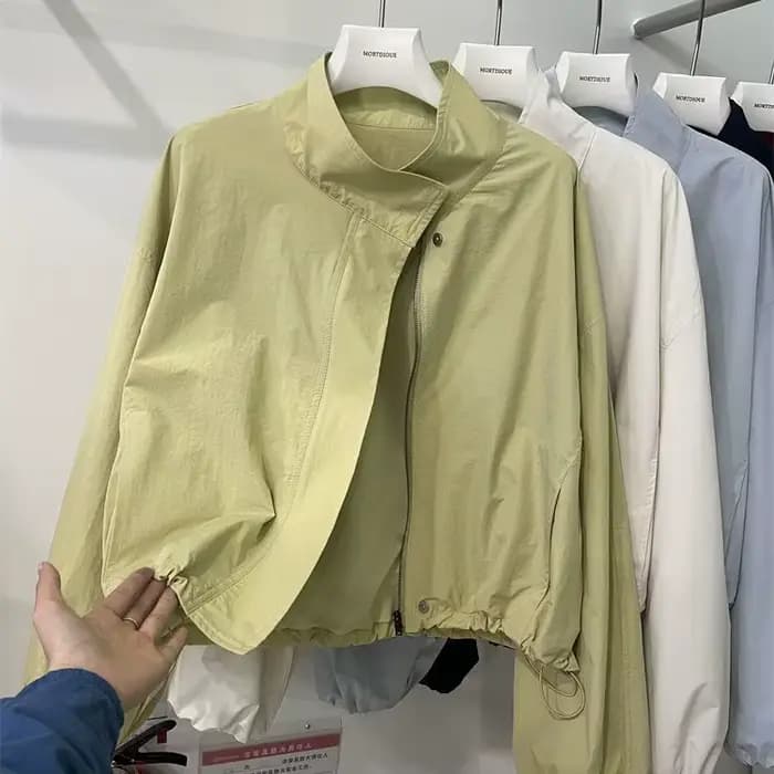 Veste décontractée à col montant pour femme, manteau ample et court et fin, rouge, nouvelle collection printemps et automne 2025