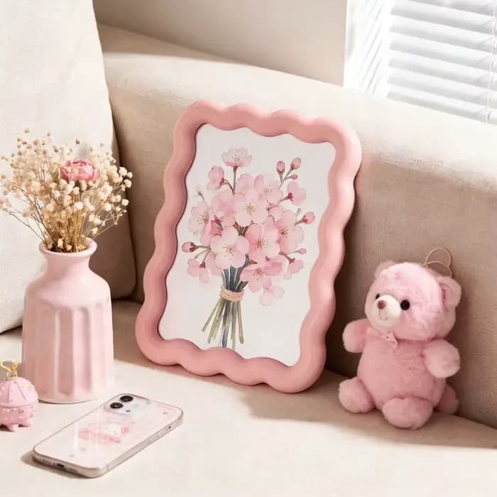 Cadre photo floral à bord ondulé, cadre décoratif à bordure ondulée, cadre d'affichage pour impression artistique florale pour chambre à coucher, salon, maison