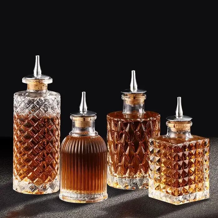 Bouteilles de Cocktail amères avec bouchon, verre Vintage avec dessus de tableau de bord en acier inoxydable, outil d'assaisonnement de cuisine, accessoire de barman de Bar