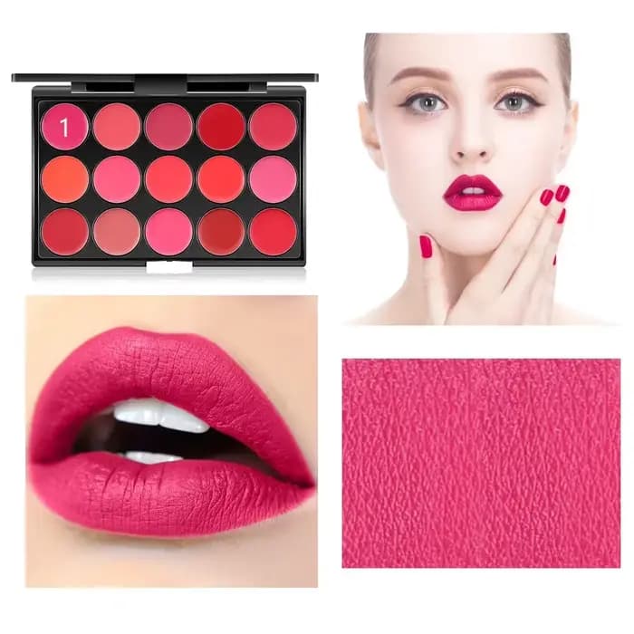 Miss Rose 15 couleurs longue durée brillant à lèvres Palette maquillage imperméable rouge