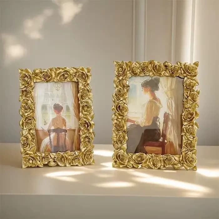 Cadre photo de style européen avec bordure en rose, rétro, 5/6/7 pouces, cadre photo doré, décoration de la maison, accessoires photo, ornements