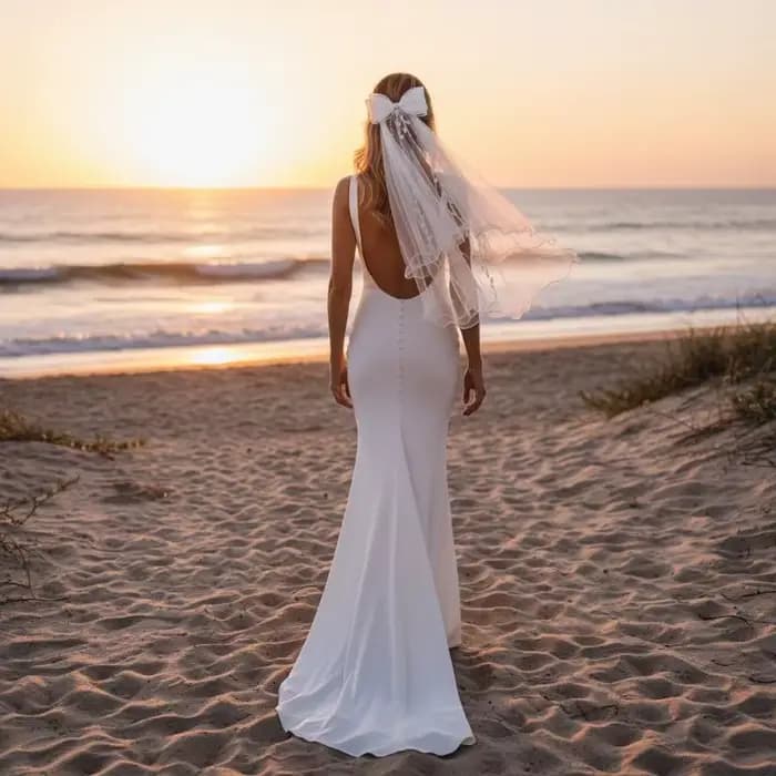 Voile de mariée en tulle pour femme, deux couches, simple et élégant, avec nœud et bordure en dentelle, avec clip pour fête de mariage