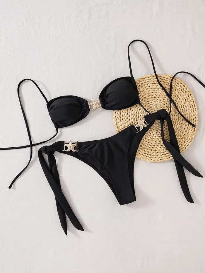 Sexy rouge Bikini 2025 femmes noir métal évider étoile de mer Push Up pansement string maillot de bain plage maillot de bain maillots de bain Biquini