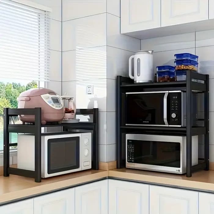 Étagère de rangement de cuisine fonctionnelle en métal noir, 2 couleurs, organisateur de comptoir extensible pour micro-ondes, épices, ustensiles et batterie de cuisine