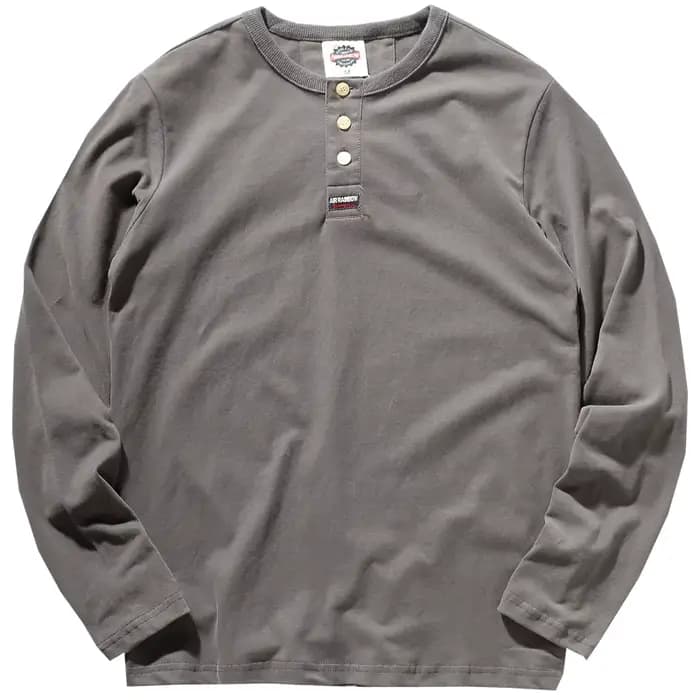 T-shirt à manches longues col Henry pour homme, rétro américain, décontracté, porté à la recherche, délavé, document solide, base simple, manches longues, T
