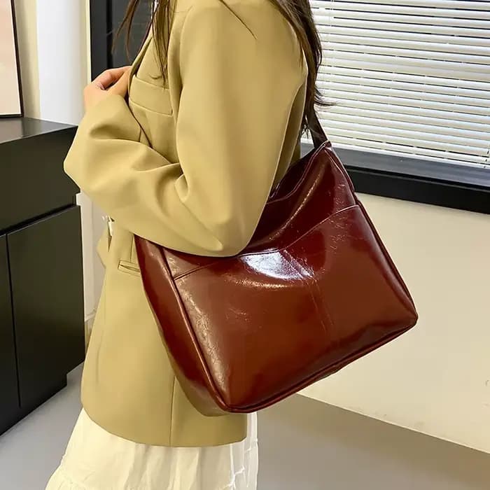 Sac à Main en Cuir Rouge de Grande Capacité pour Femme, Fourre-Tout Assressenti, Décontracté, de Haute Qualité, Nouvelle Collection