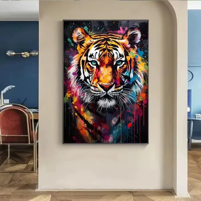 Art mural d'animaux d'interconnexion, impressions sur toile, affiches d'art graffiti, décor à la maison, théâtre de chat rhinocéros personnalisé, Krasnoblo discutant, tigre, animaux sauvages