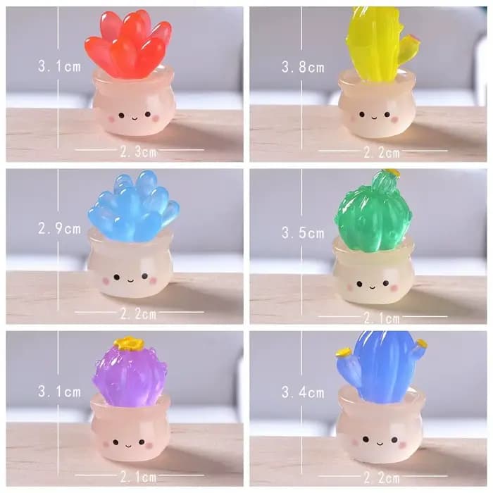 Mini Cactus succulents lumineux, artisanat en résine, lueur nocturne réaliste, Figurine de Cactus mignon, plantes en pot, ornements