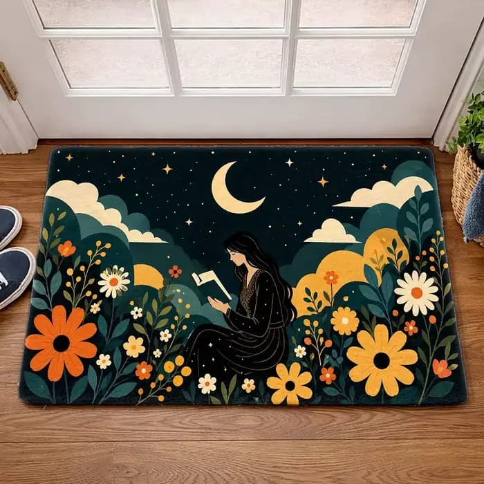 Paillasson vintage rose à motif floral, tapis d'entrée romantique, tapis de sol botanique lavable, décoration