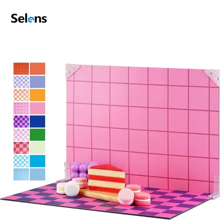 Selens 9 pièces 18 motifs Toiles de fond photographiques 16,5x11 pouces Kit de fonds de studio photo en papier Accessoires Photobooth pour Alimentation et Cosmétiques