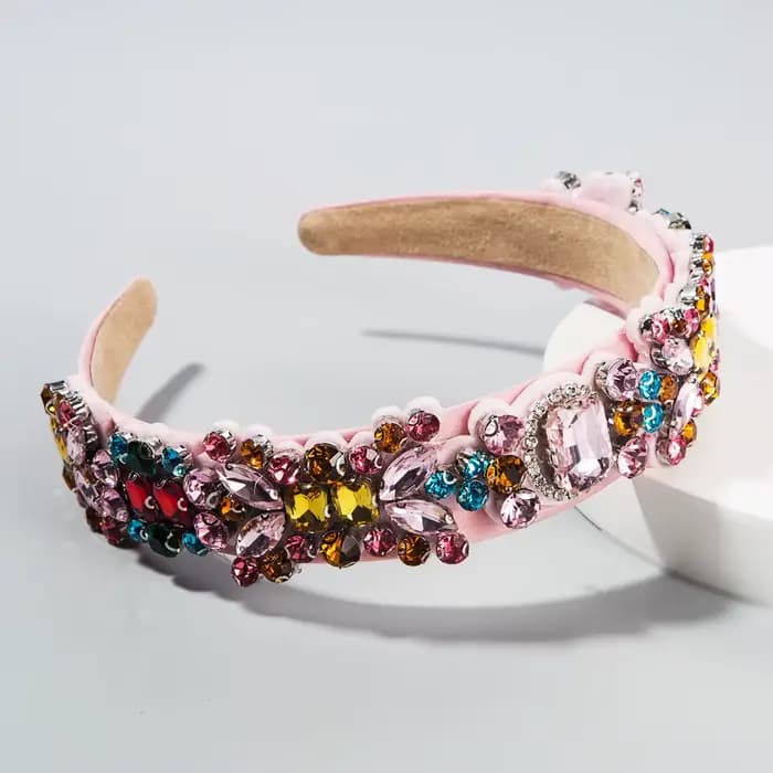 Serre-tête Baroque Rétro Européen-Américain pour Femme, Entièrement Incrusté de Strass Colorés, Accessoire de Cheveux Tendance pour Sorties