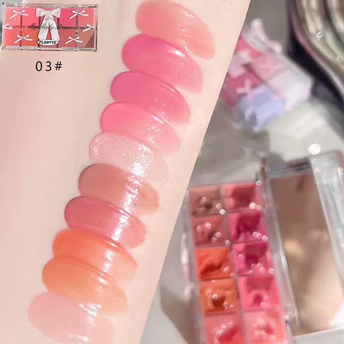 FLORTTE Palette Multifonctionnelle 10 Couleurs pour Lèvres Gloss et Rouge