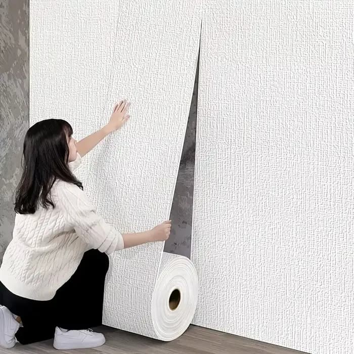 Autocollant mural auto-adhésif 3D en mousse de lin, 50cm, PVC, couleur unie, épais, imperméable, papier peint de rénovation murale de fond