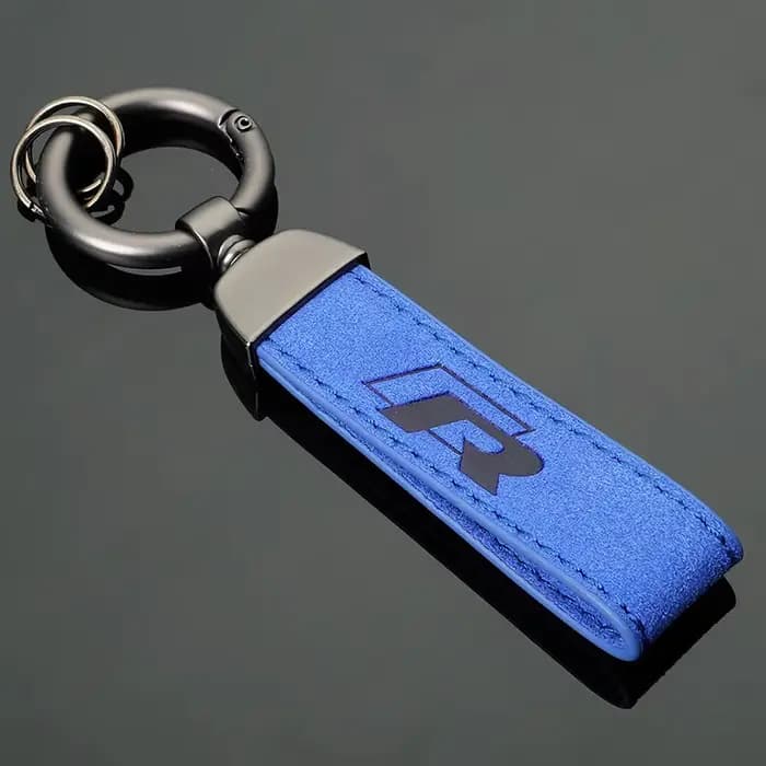 Porte-clés de voiture en cuir et métal avec logo R-Line pour VW Volkswagen Golf Polo Passat Jetta et capuchons de valve KJS-A54