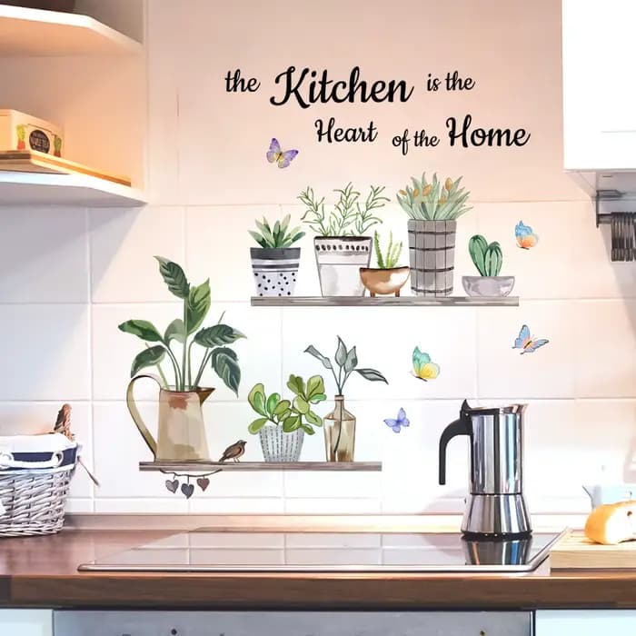 Autocollants muraux plantes vertes de cuisine, Art de cuisine, papillon, fleur, citations de cuisine, décorations artistiques pour la maison, sparadrap muraux