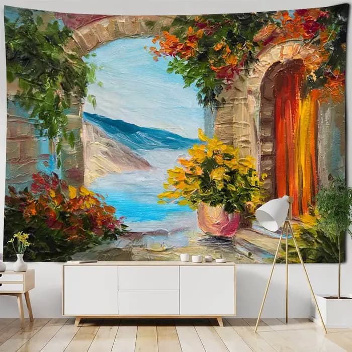 Décoration murale pour chambre à coucher, salon, vue sur la mer, peinture à l'huile, tapisserie, tissu de fond imprimé de paysage de style européen