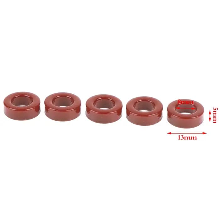 Nouveau lot de 5 noyaux magnétiques toroïdaux en ferrite de fer carbonyl T50-2, 13*7.5*5 mm, 4.9nH/N2, anneau magnétique rouge