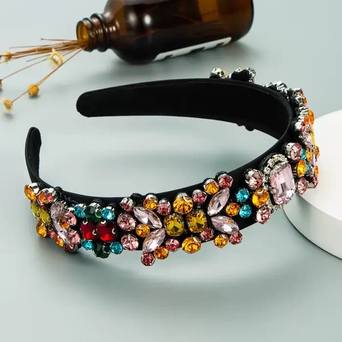 Serre-tête Baroque Rétro Européen-Américain pour Femme, Entièrement Incrusté de Strass Colorés, Accessoire de Cheveux Tendance pour Sorties