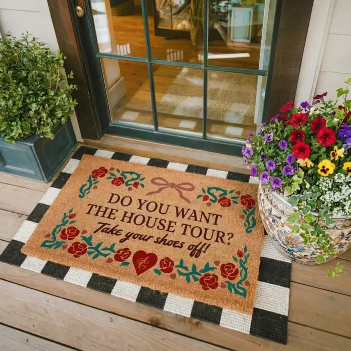 Paillasson en fibre de coco, Paillasson 'Do You Want the House Tour', Paillasson de bienvenue au design Yext, Tapis d'entrée style ferme, Décoration humoristique pour porte d'entrée