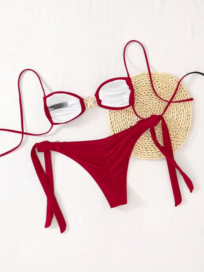 Sexy rouge Bikini 2025 femmes noir métal évider étoile de mer Push Up pansement string maillot de bain plage maillot de bain maillots de bain Biquini