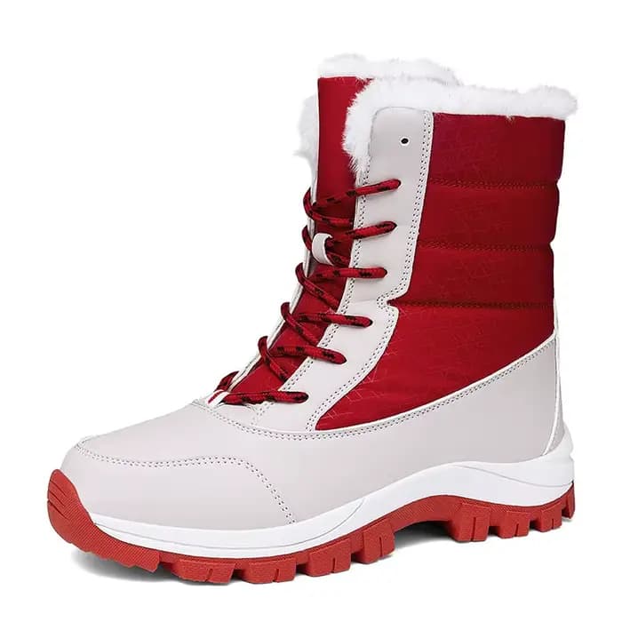 Bottes d'hiver chaudes doublées de polaire, mi-hautes, imperméables et coupe-vent en similicuir pour femme, avec semelle extérieure en caoutchouc confortable