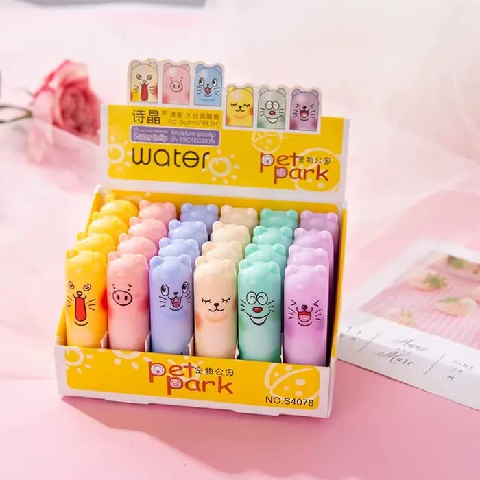 24 pièces mignon ours baume à lèvres clair aromatisé aux fruits hydratant rouge