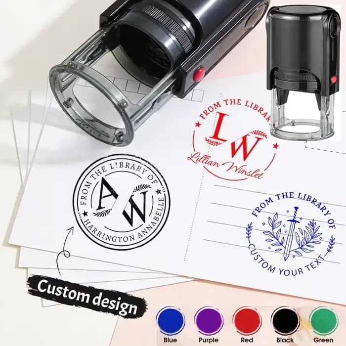 Tampon rond personnalisé, impressions claires et nettes, tampon en caoutchouc auto-encreur avec logo/image/texte personnalisé, idéal pour les tampons d'adresse et bien plus encore
