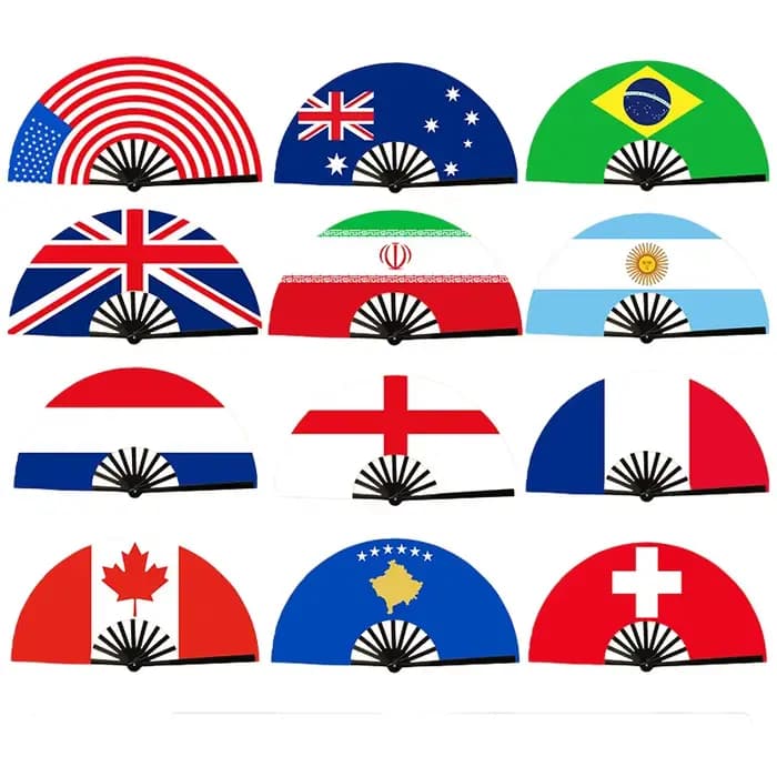 Éventail pliant de 13,77 pouces avec drapeaux des pays d'Amérique du Sud, Argentine, Portugal, Brésil, Chili, Pérou, Uruguay, éventail à main avec drapeau national pour la Coupe du Monde
