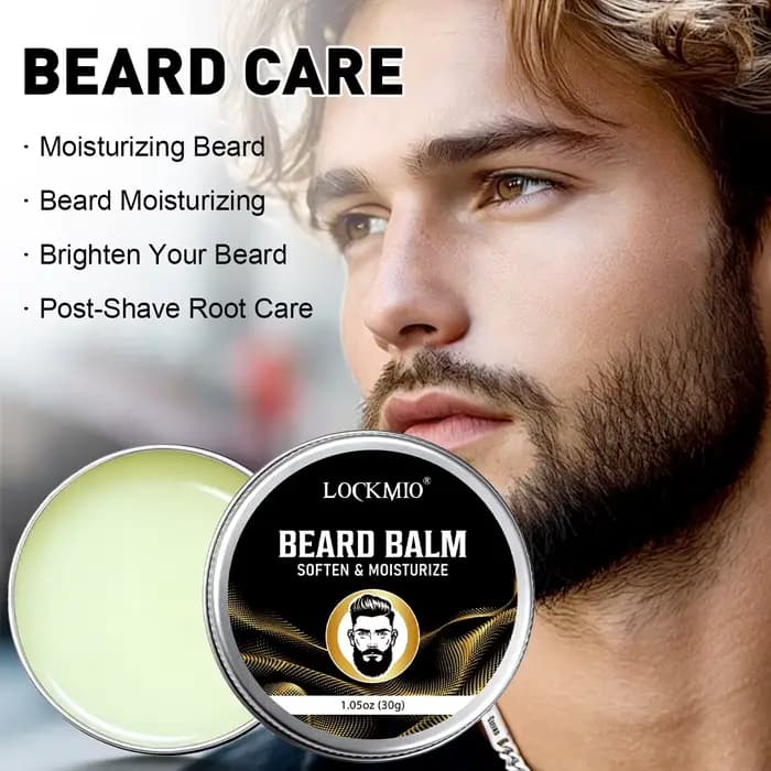 Baume adoucissant et coiffant pour barbe LOCKMIO 30g pour hommes, tenue longue durée, beurre pour moustaches, crème hydratante et définissante pour poils du visage