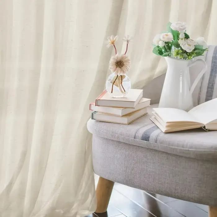 Rideaux en lin de 160 cm/240 cm de longueur pour salon et chambre, avec passe-tringle, semi-transparents, style campagnard