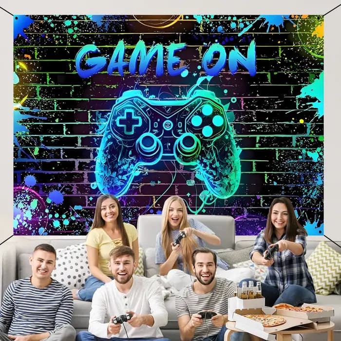 Jeu sur toile de fond jeu vidéo pour niveleur fête d'anniversaire décoration jeu vidéo joyeux anniversaire fond jeu nuit Arcade néon G