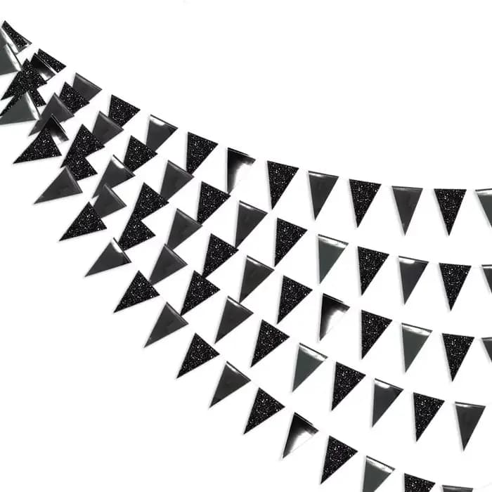 Guirxiété à paillettes pour fête d'anniversaire, bannière triangulaire, drapeaux en papier, banderole de remise des diplômes, décoration de fête noire