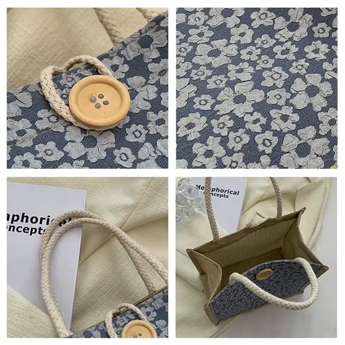 Sac à main à boutons en lin, sac d'épicerie de grande capacité, fourre-tout pour femmes, organisateur de plage, sac de courses Portable, sac à déjeuner