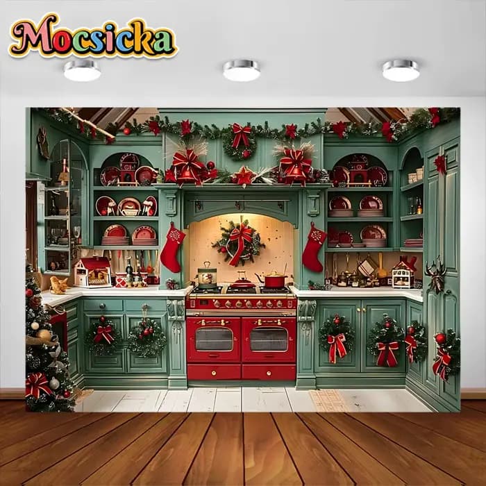Arrière-Plan de Photographie de Noël, Armoires de Cuisine, Portrait d'Enfant, Décorations de ix, Toile de Fond pour Bannière de Studio Photo