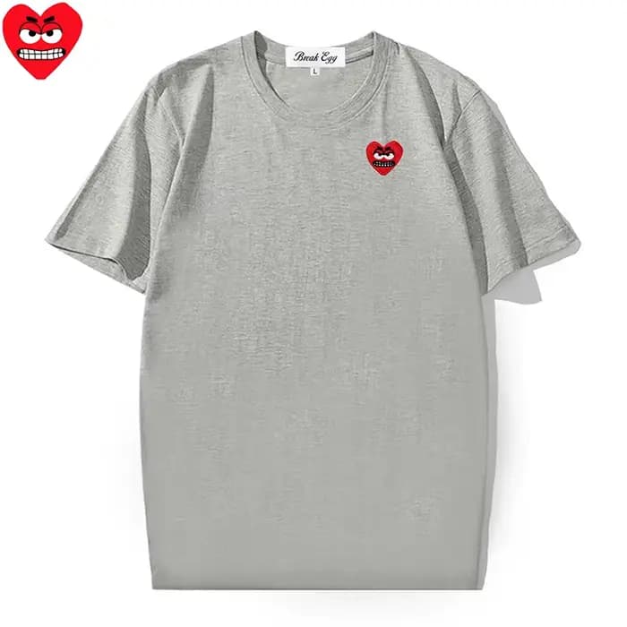 Rouge divers yeux intéressants Animal coeur broderie T-shirt femmes hommes coton col rond à manches courtes droite été solide T-shirt
