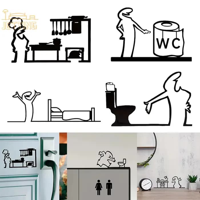 La Linea – autocollants d'art au trait minimaliste, autocollant de porte pour chambre à coucher, cuisine, salle de bain, signe de personnage de dessin animé, décoration de la maison