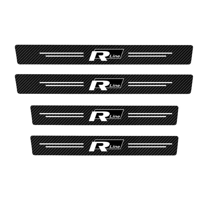 Autocollant de protection de seuil de porte de voiture en cuir et fibre de carbone avec logo Rline pour Volkswagen VW R Line R32 Touareg Passat Polo MTM Blue Motion