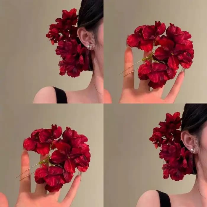Épingles à cheveux en forme de fleur rouge pour femmes, barrettes florales artificielles élégantes de couleur bordeaux, accessoire romantique pour cheveux, pour mariage, 2 pièces