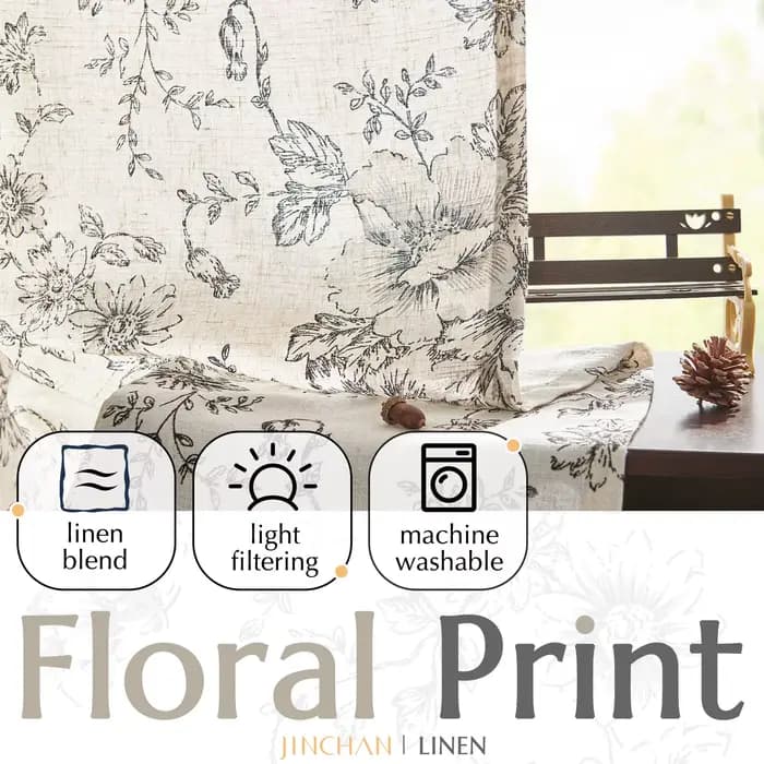 Rideaux en coton et lin, rideaux floraux pour salon, tige de poche, ferme, pivoine, à motifs de fleurs, pour fenêtre de chambre à coucher