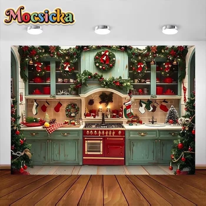 Arrière-Plan de Photographie de Noël, Armoires de Cuisine, Portrait d'Enfant, Décorations de ix, Toile de Fond pour Bannière de Studio Photo