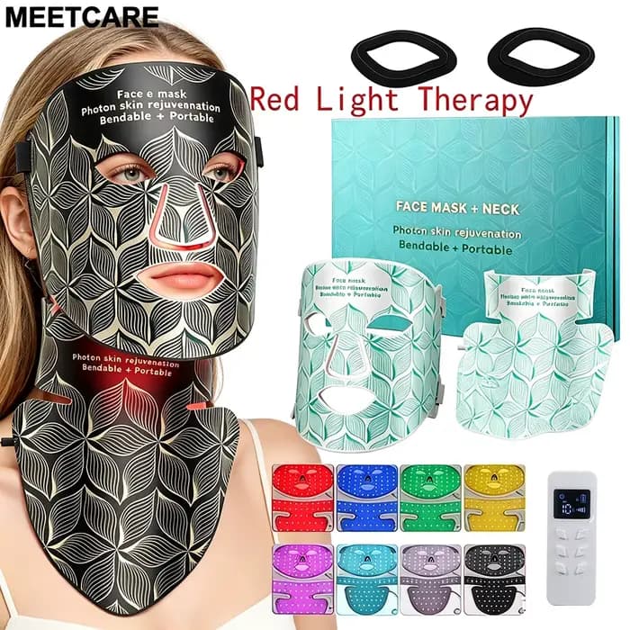 Masque de luminothérapie rouge ou ensemble LED visage et cou avec 120 perles LED, 8 couleurs, infrarouge proche, pour raffermir la peau et contrôler le sébum