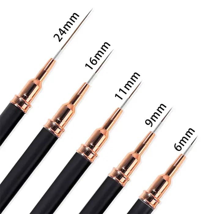 Ensemble de 5 pinceaux professionnels pour nail art, 7/9/11/15/20 mm, pour la création de motifs, la peinture, la manucure DIY, outil de salon pour ongles