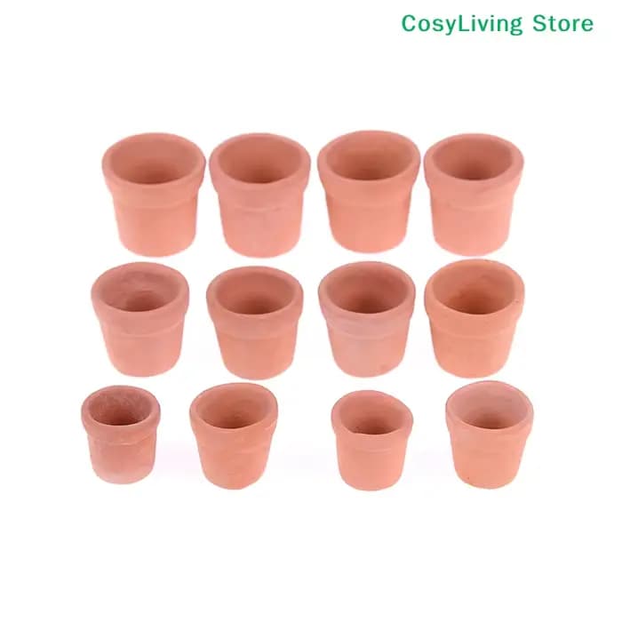 Lot de 12 pots de fleurs miniatures faits à la main en argile rouge, échelle 1:12, pour décoration de bureau, jardin et maison