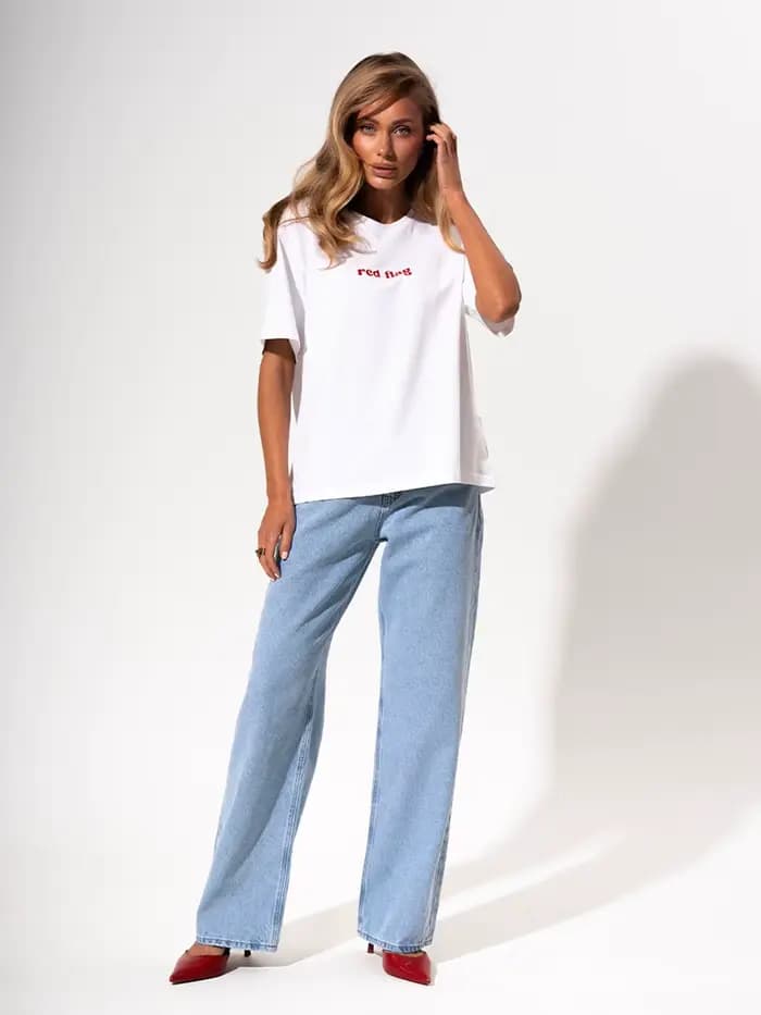 T-Shirt surdimensionné drapeau rouge pour femmes, en coton, Design Simple, à la mode, Boutique, manches tombantes