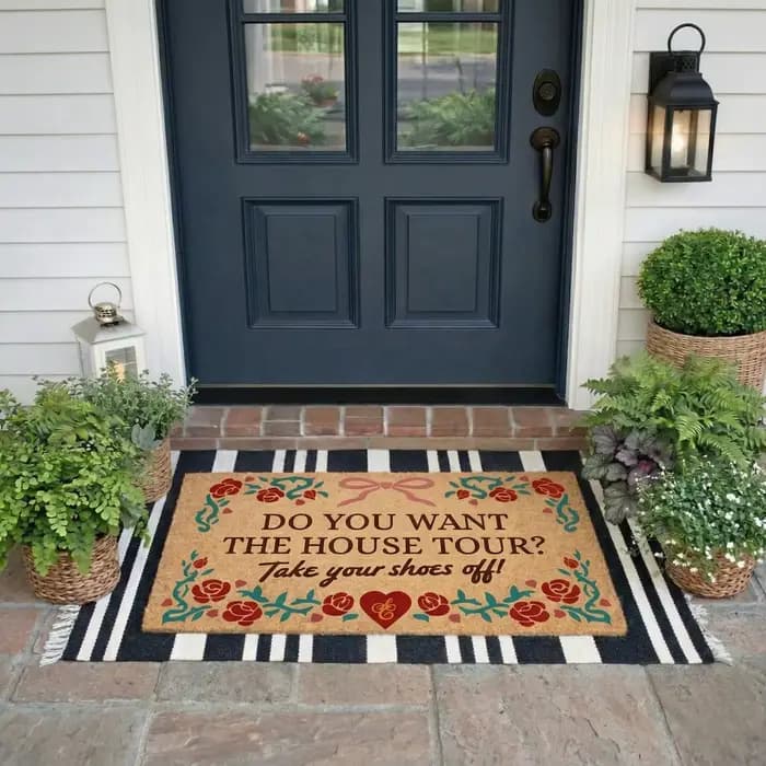 Paillasson en fibre de coco, Paillasson 'Do You Want the House Tour', Paillasson de bienvenue au design Yext, Tapis d'entrée style ferme, Décoration humoristique pour porte d'entrée