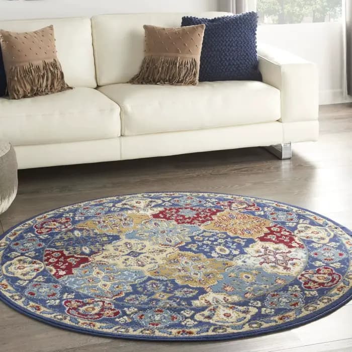 Tapis rond vintage à motif floral, tapis de sol bohème pour salon, chambre à coucher, décoration intérieure, tapis de sol pour la maison