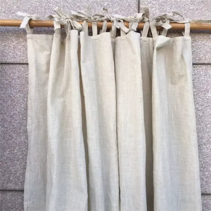 Rideaux semi-lackout en lin naturel, rideaux de fenêtre en coton écologique pour salon, café, rideau court de cuisine, dessus à attaches