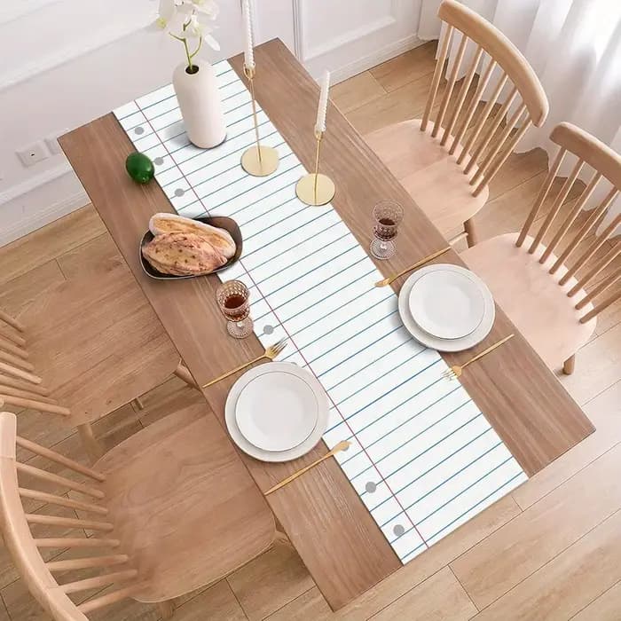 Chemin de table pour carnet de notes en composition de lin, décor de salle à manger pour la cuisine de la maison, le premier jour de l'école