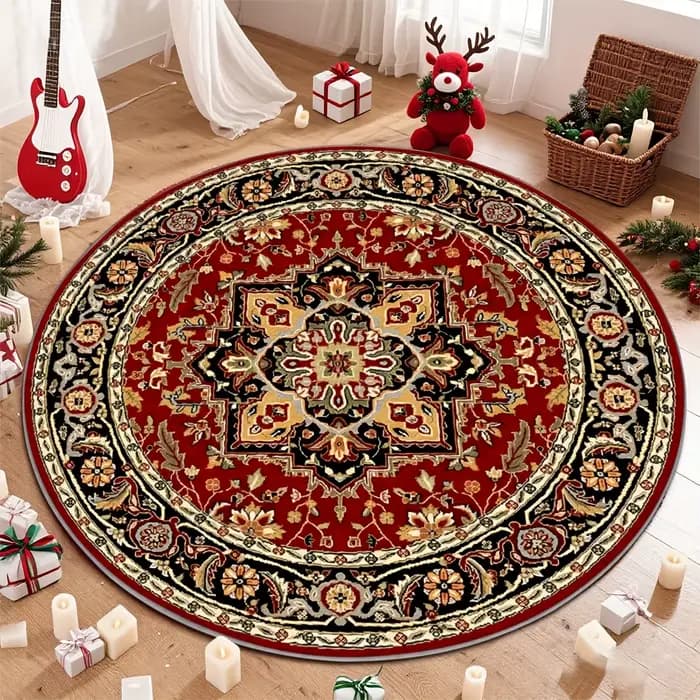 Tapis rond vintage à motifs floraux, vert sauge, rose pastel, grand tapis circulaire pour salon, chambre à coucher, chevet, décoration intérieure