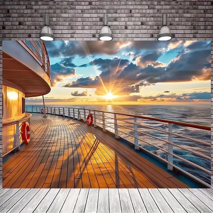 Fond de coucher de soleil sur le pont de bateau de croisière - adapté à un usage général et à la queue - beau fond pour la photographie de mer et de ciel